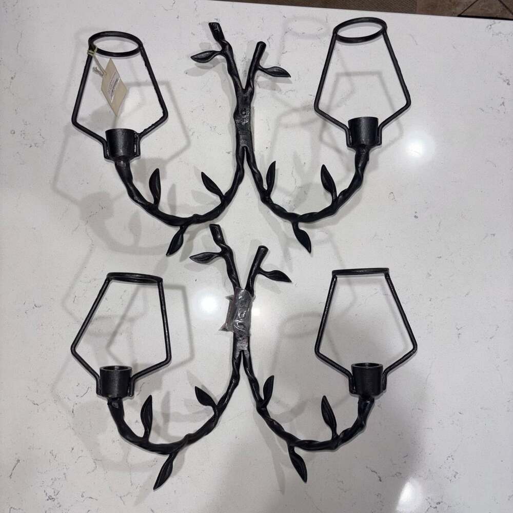 Vintage Illuminations Black Cast Iron Branch Candle Holder Sconces